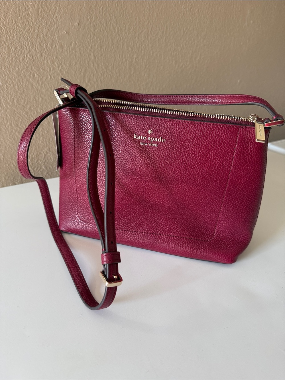 kate spade Pebbled Leather Crossbody Bag - Berry